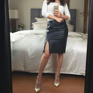 Ice Jeans S Leather skirt Off Black side Zippers